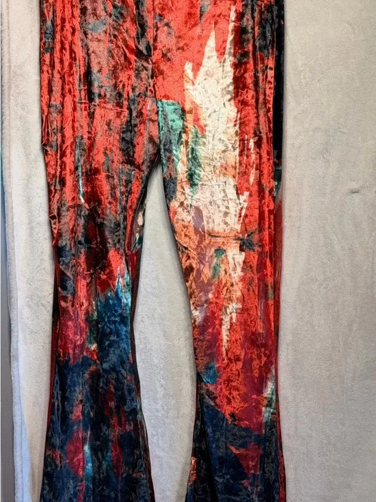 Free People Rendal Multicolor Velvet Flare Pants - Red, Blue, Green - Picture 4 of 14